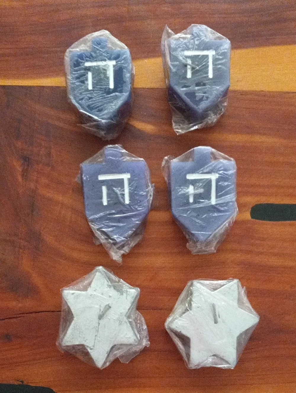 Blue Dreidel And Silver Star Of David Shaped Candles